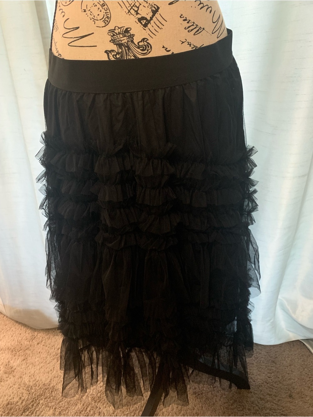 Black Ruffle Tulle Midi Skirt -